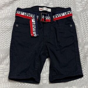 Levi's Dark Shorts with Bold Red White and Blue Belt